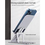 Wholesale Universal Aluminum Metal Adjustable Cell Phone Stand for Desk Foldable Dock for All Phones, iPad Pro, Tablets (Silver)